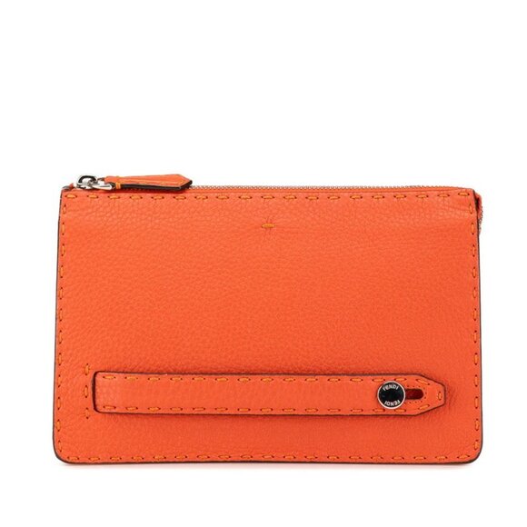FENDI Orange Leather Clutch Bag - Picture 1 of 10